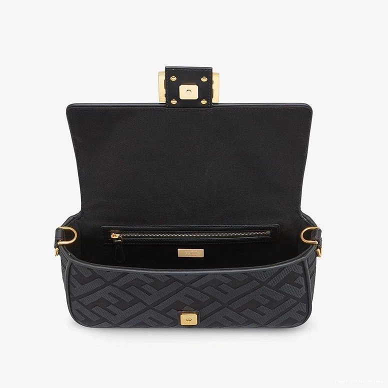 Affordable In Laser Cut Black FF Bag with Fendi Baguette Strap Canvas Medium Motif 0805